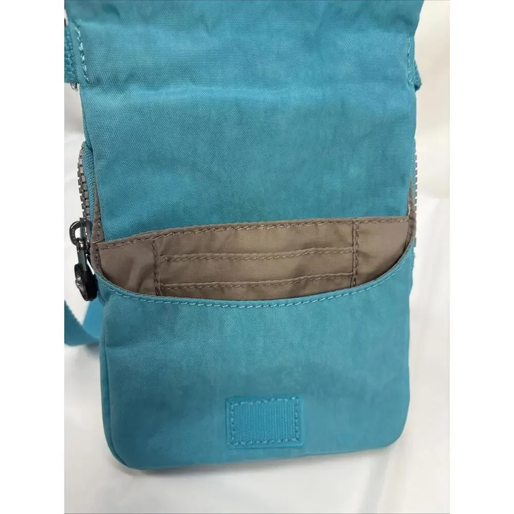 Kipling Eldorado Small Crossbody Bag Teal Pockets Card Slots Zip Snap Adjustable - Picture 5 of 8